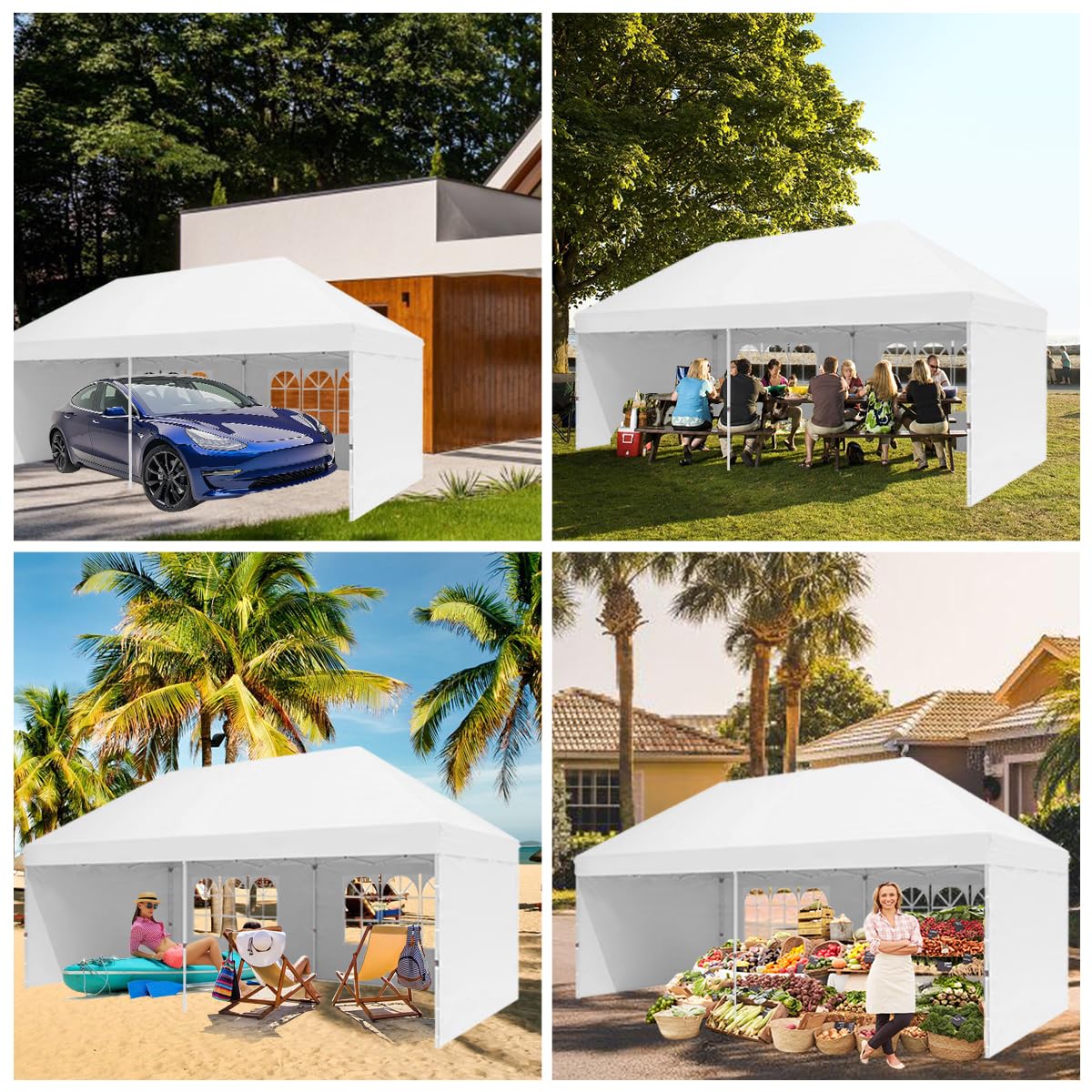 Eachbid 10' x 20' Pop Up Canopy Gazebo Commercial Tent with 4 Removable Sidewalls, Large Party Tent, Event Shelter Gazebo Canopy with 4 Sandbags, Stakes X12, for Patio Party Weddings Picnic (White) Eachbid