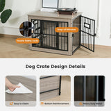 Gardner Pet Dog Crate Furniture for Medium Dogs, 32.7 Inch Dog Kennel Indoor, Wooden Dog Cage End Table with 2 Removable Bowls, Heavy Duty Dog Crate, Rustic Grey Gardner Pet