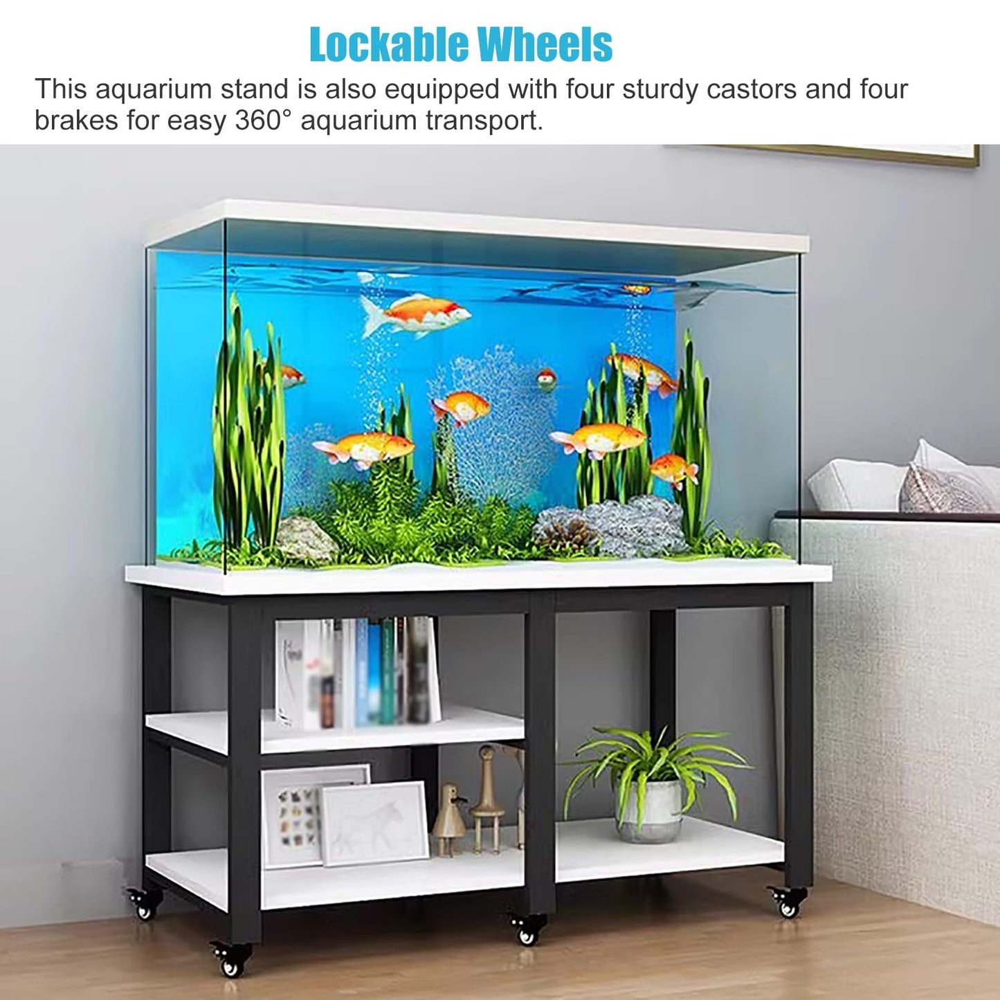 20 30 10 Gallon Fish Tank Stand with Wheels & Storage, Metal & Wood Aquarium Rack System Rolling Breeder Tank Stands, 77cm Tall Terrarium Holder(Color:#2,Size:(LxWxH) 50x30x75cm)