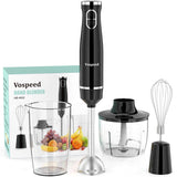Immersion Blender, Vospeed 1000 Watt 4-in-1 Hand Blender with Chopper, Whisk, 600ml Mixing Beaker, Electric Stick Blender with Two Speed Adjustable, Ergonomic handle, Detachable Vospeed