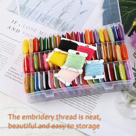 Embroidery Floss Organizer, Cross Stitch Thread Storage Box Tools - Bobbin Winder, 1 Removable 24 Compartments with 40 Hard Plastic Floss Bobbins and Stickers for Craft DIY Embroidery Sewing Storage Epesl