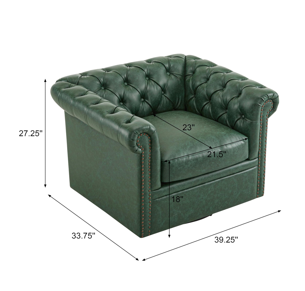 Christopher Knight Home Oakley Chesterfield Faux Leather Upholstered Club Chair,Button-Tufted 360° Swivel Chair,Scrolled Arm Living Room Sofa Chair, No Assembly Required Furniture, Green Christopher Knight Home