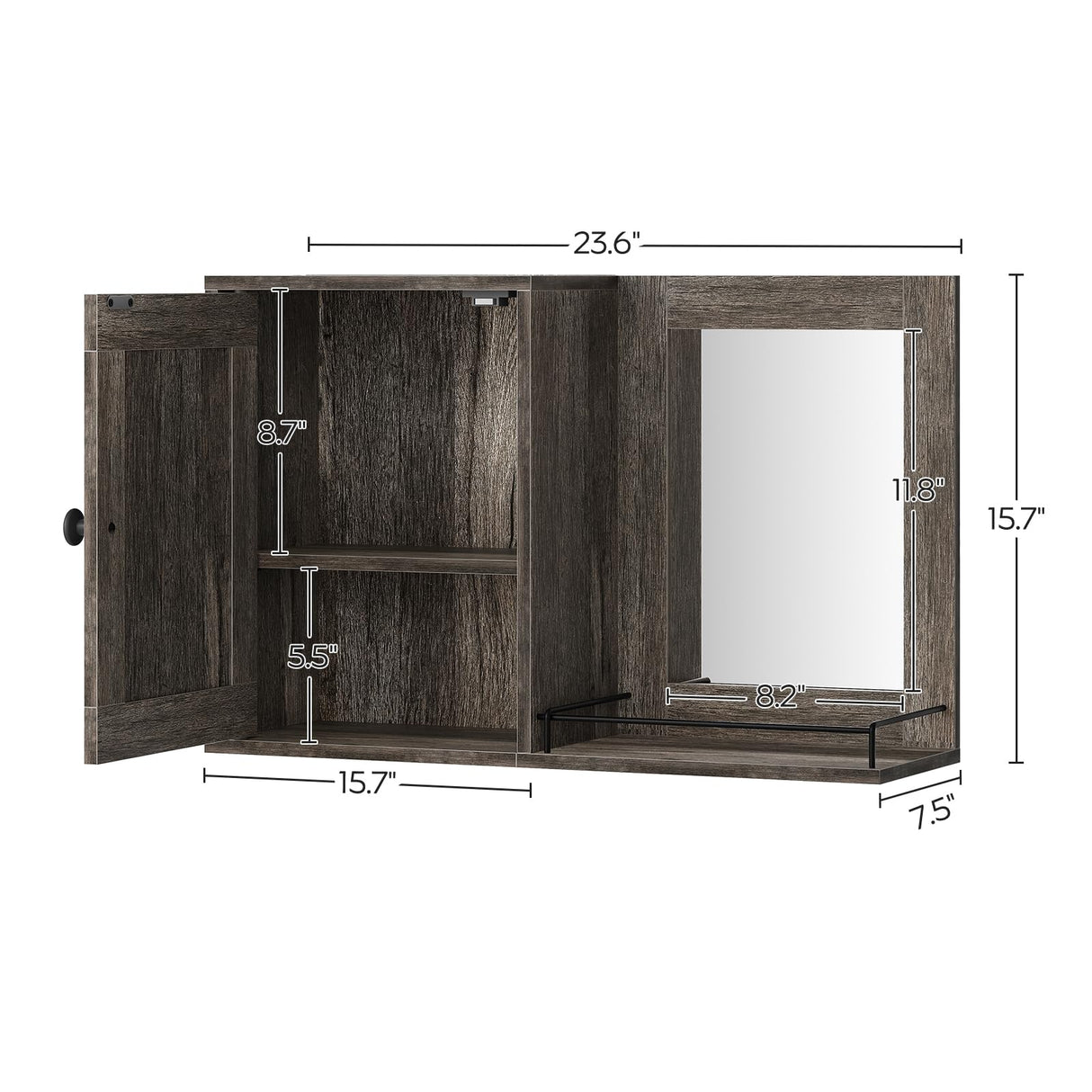 YATINEY Bathroom Medicine Cabinet with Mirror, Wall Mounted Home Storage, Medicine Cabinet Mirror, Bathroom Wall Cabinet, Adjustable Shelf, for Laundry Room, Bedroom, Camper, Hallway, Smoky Oak YATINEY