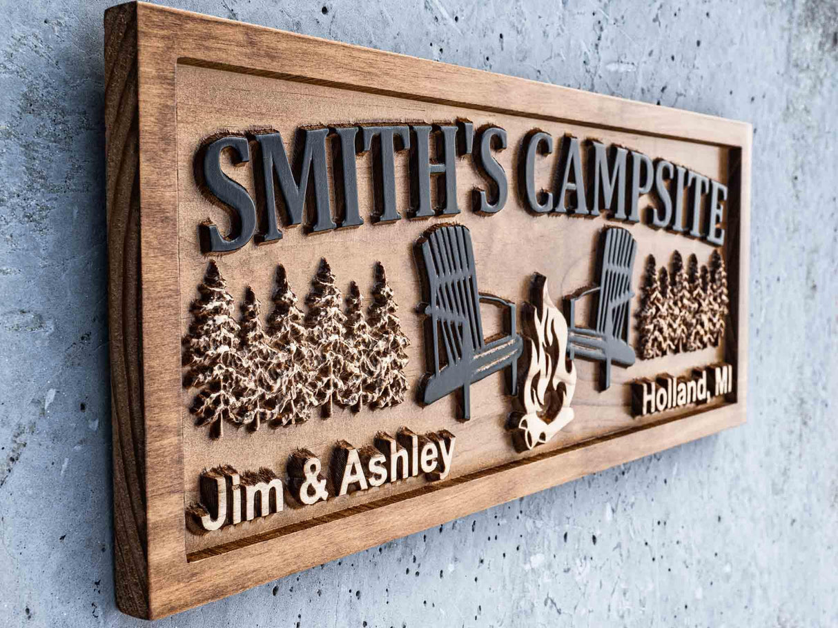 Custom Wood Campfire Sign | Family Name Campsite Sign | Last Name Sign | Personalized Camping Gifts | Fire Pit Sign Cabin Decor Camper Decor 3D Woodworker