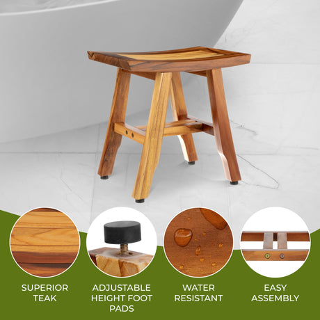 EcoDecors Satori 14 Inch Shaving Waterproof Teak Wood Shower Bench Stool Seat Chair For Inside Shower Storage Shelf Provides Safety, Storage, and Organization For Bathroom Accessories Natural color EcoDecors