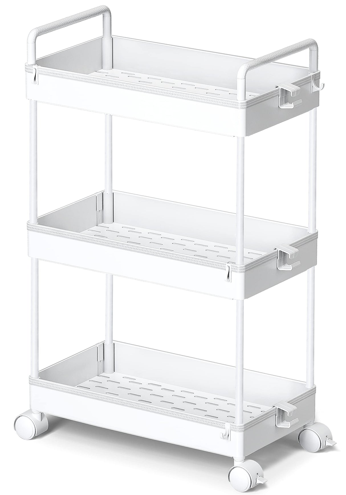 Ronlap 3 Tier Slim Rolling Storage Cart with Wheels Plastic Utility Cart Organizer for Snack Craft Art Postpartum Baby Diaper Nail Makeup in Bathroom Laundry Room Kitchen Bedside Narrow Space, White Ronlap