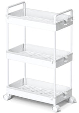 Ronlap 3 Tier Slim Rolling Storage Cart with Wheels Plastic Utility Cart Organizer for Snack Craft Art Postpartum Baby Diaper Nail Makeup in Bathroom Laundry Room Kitchen Bedside Narrow Space, White Ronlap