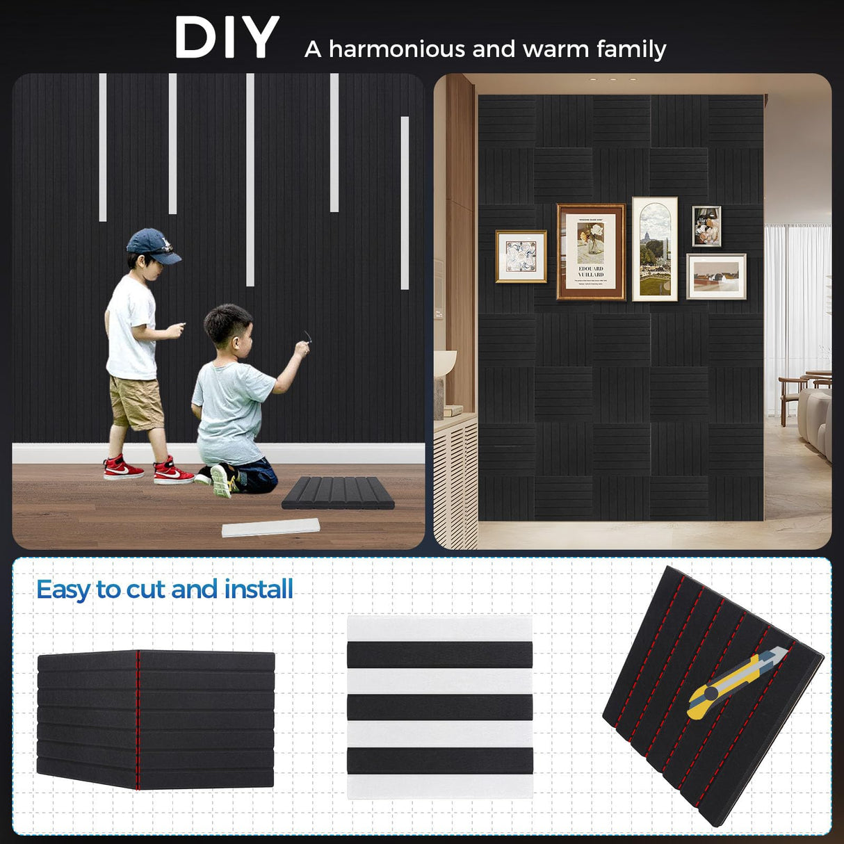 BSHEAD 8 Pack Self-Adhesive Fold Soundproof Wall Panels, 24 x 12 x 0.47 in Sound Proof Foam Panels for Walls, 1.2lb/ft³ High Density, Thicker 0.47in, Acoustic Panels, Sound Dampening Panels Black BSHEAD