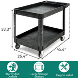 YITAHOME Utility Cart on Wheels, 550 lbs Capacity, 45 x 25 Inch Rolling Work Carts with Wheels, 2 Shelf Heavy Duty Plastic Service Cart Suitable for Warehouse, Garage, School & Office, Cleaning, Black YITAHOME