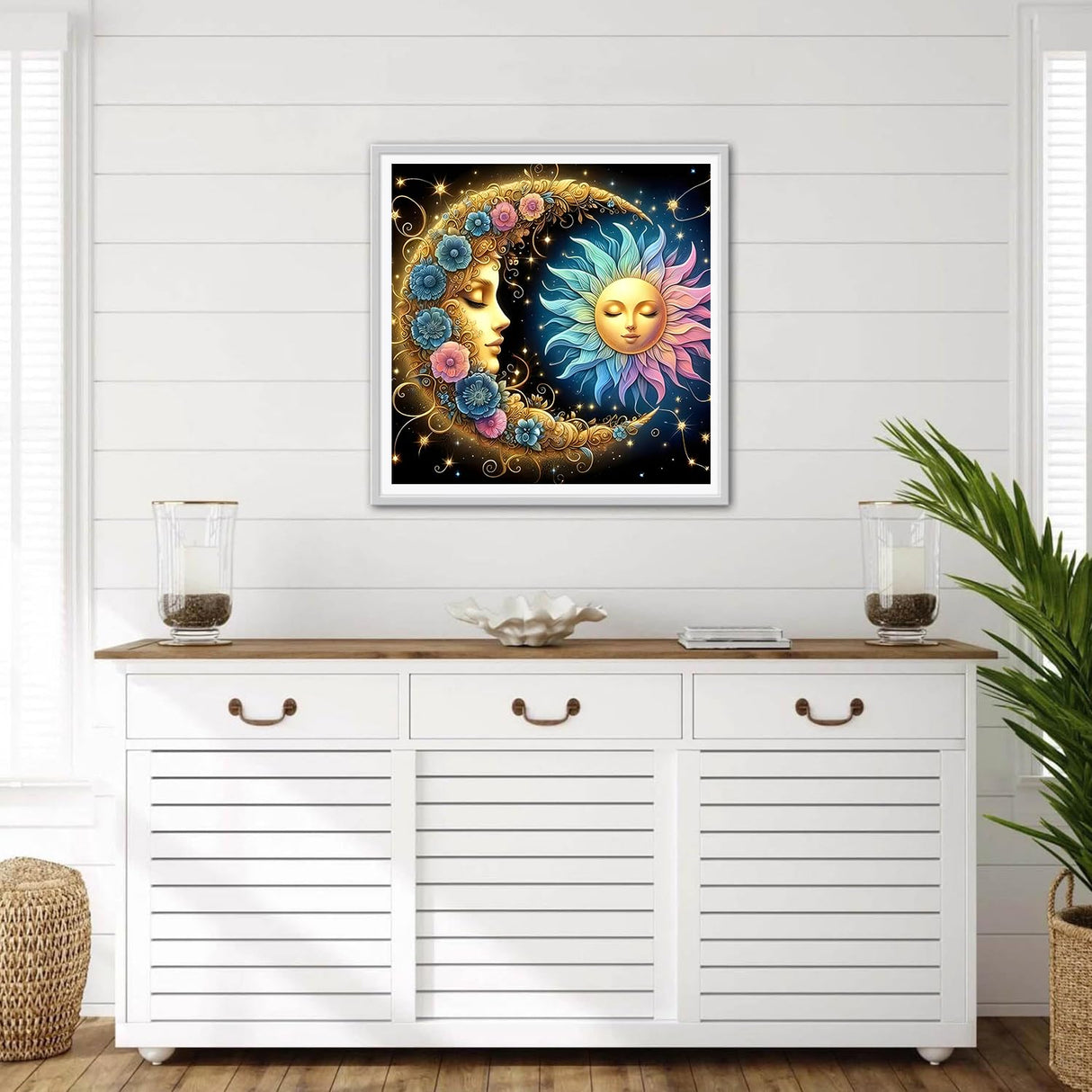 GDYEEH DIY 5D Sun and Moon Diamond Art Kits, Colourful Flowers Round Full Drill Sparkling Diamond Painting Picture, Diamond Painting Art Kits Craft for Adults Beginners, Home Wall Decor 12x12 inch GDYEEH