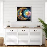 GDYEEH DIY 5D Sun and Moon Diamond Art Kits, Colourful Flowers Round Full Drill Sparkling Diamond Painting Picture, Diamond Painting Art Kits Craft for Adults Beginners, Home Wall Decor 12x12 inch GDYEEH