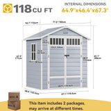 DWVO Outdoor Storage Shed, All-Weather Resin Plastic Storage Shed with Windows, Slanted Roof, Raised Floor, Capacity for Garden Tools & Equipment, Ideal for Backyard & Garden DWVO