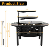 PrimeZone 42" Outdoor Fire Pit with 2 Grills - Wood Burning Firepit for Outside with Cover & Poker, Heavy Duty Metal Fire Pit Large Round Fireplace for Patio, Backyard, Picnic, Camping, Bonfire PrimeZone