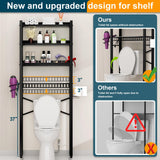 Over The Toilet Storage Cabinet,4 Tier Bathroom Organizer and Storage With Adjustable Shelf Waterproof Feet Pad and Basket Multifunctional Space Saver Freestanding Bathroom Shelves With Dividers Black Mlinavn