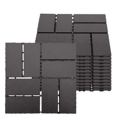 Plastic Interlocking Deck Tiles Outdoor All Weather Waterproof 12 PCS 12"x12" Flooring Deck Tiles Patio Floor Tile for Pool Balcony Backyard Porch, Coffee