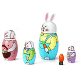 SWANGSA 5 Pcs Russian Nesting Dolls, Cute Cartoon Rabbit Handmade Wood Stacking Matryoshka Nesting Dolls for Kids Birthday Wishing Gift, Home Decoration SWANGSA