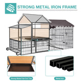 Large Chicken Coop for 4-6 Chickens,Mobile Combination of Metal and Wood Hen House Poultry Cage with Metal Run, Nesting Box,Waterproof Rain Cover Duck Coop Suumerpety