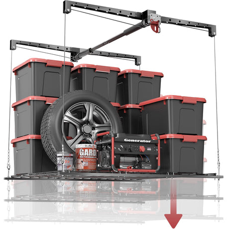 KOKORACKER Overhead Garage Storage Rack, Adjustable Heavy-duty 4x4 Ft Ceiling Storage Racks with Safety Lock, Ideal for Garage Storage Lifting Organization System, 250lbs Capacity KOKORACKER