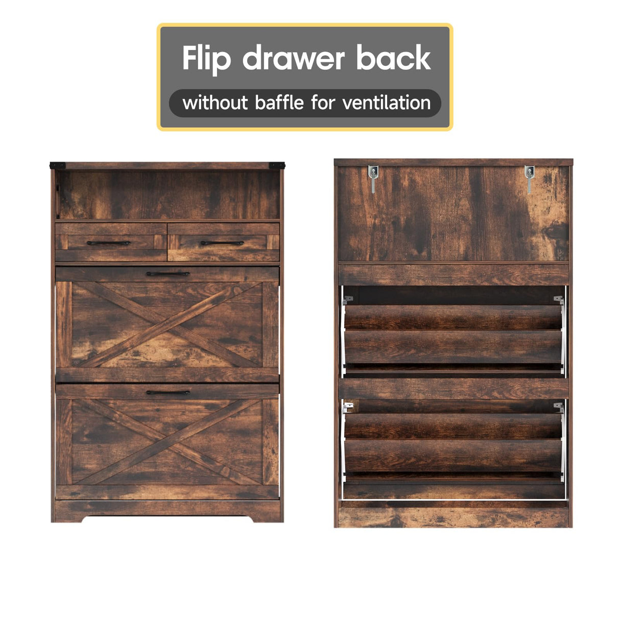 Maupvit Shoe Storage Cabinet, Farmhouse Shoe Cabinet with 2 Flip Drawers & 2 Drawers, Entryway Shoe Storage Cabinet with Doors, Narrow Shoe Cabinet for Front Door Entrance, Rustic Brown Maupvit