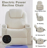IBTKIG Power Swivel Rocker Recliner Chair with Massage and Heat/LED Lights/USB and Type-C Ports/Infinite Position/Cup Holder, Electric Glider Reclining Sofa for Nursery Living Room (1, Beige) IBTKIG