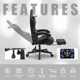 Dowinx Gaming Chair Fabric with Pocket Spring Cushion, Massage Game Chair Cloth with Headrest, Ergonomic Computer Chair with Footrest 290LBS, Black Dowinx