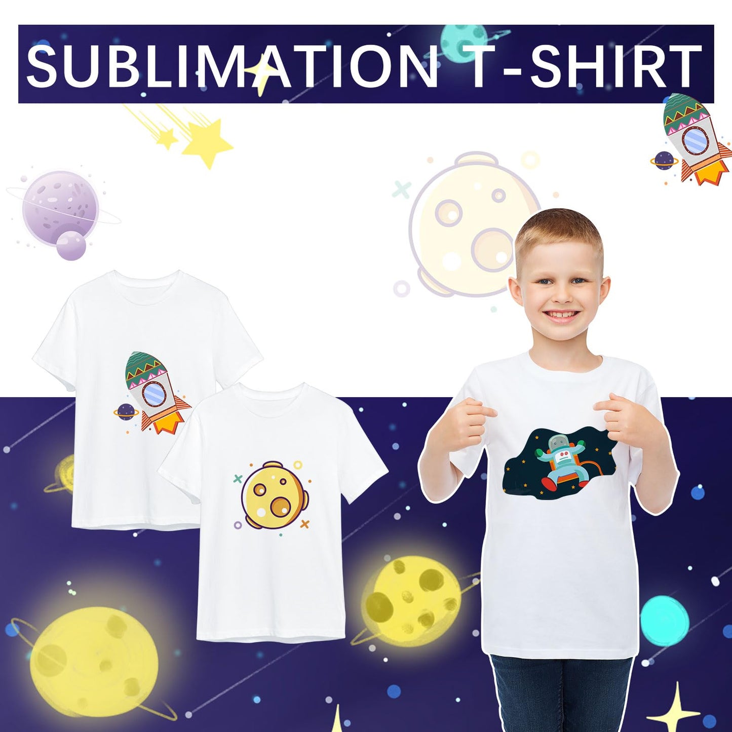 OKBA 5 PCS Sublimation Shirts Blanks Polyester Tshirts Short Sleeves White t Shirts for Kids Children(S Whtie)