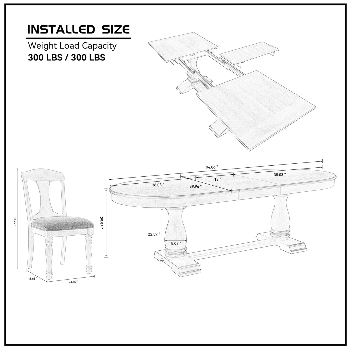 JURMALYN Oval Extendable Dining Table for 6 8 Solid Wood Dining Room Table with 8Chairs Set, 9 Piece Kitchen Table with Leaf Chairs Set Country Rustic Farmhouse Furniture Oak (76.06" to 94.06 ") JURMALYN