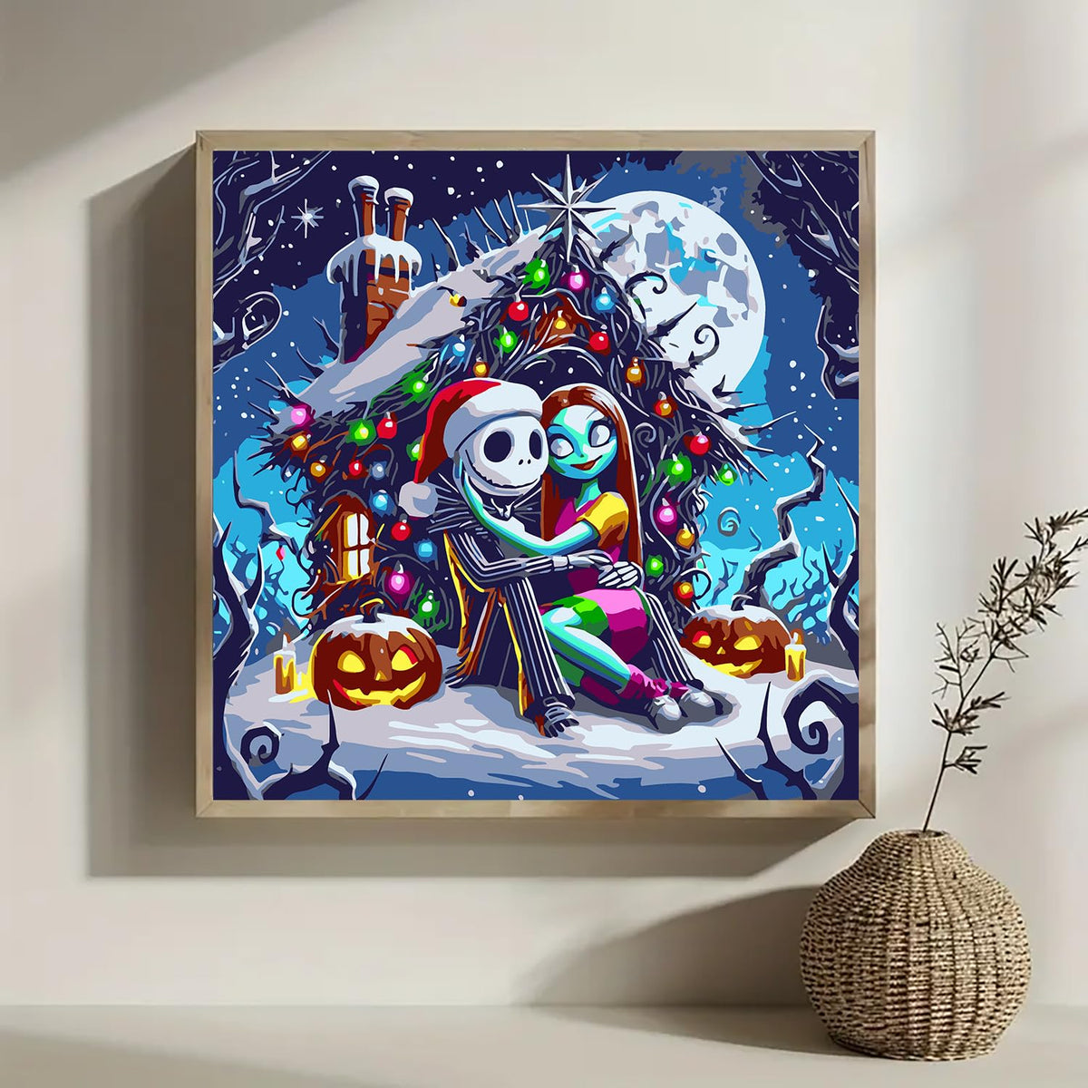 Jack and Sally Paint by Numbers for Adults, DIY Christmas Moon Paint by Numbers Kits for Adults Beginners Without Frame, Acrylic Paint on Canvas Painting Kits for Home Decor 16x16 Inch AWLNKMC