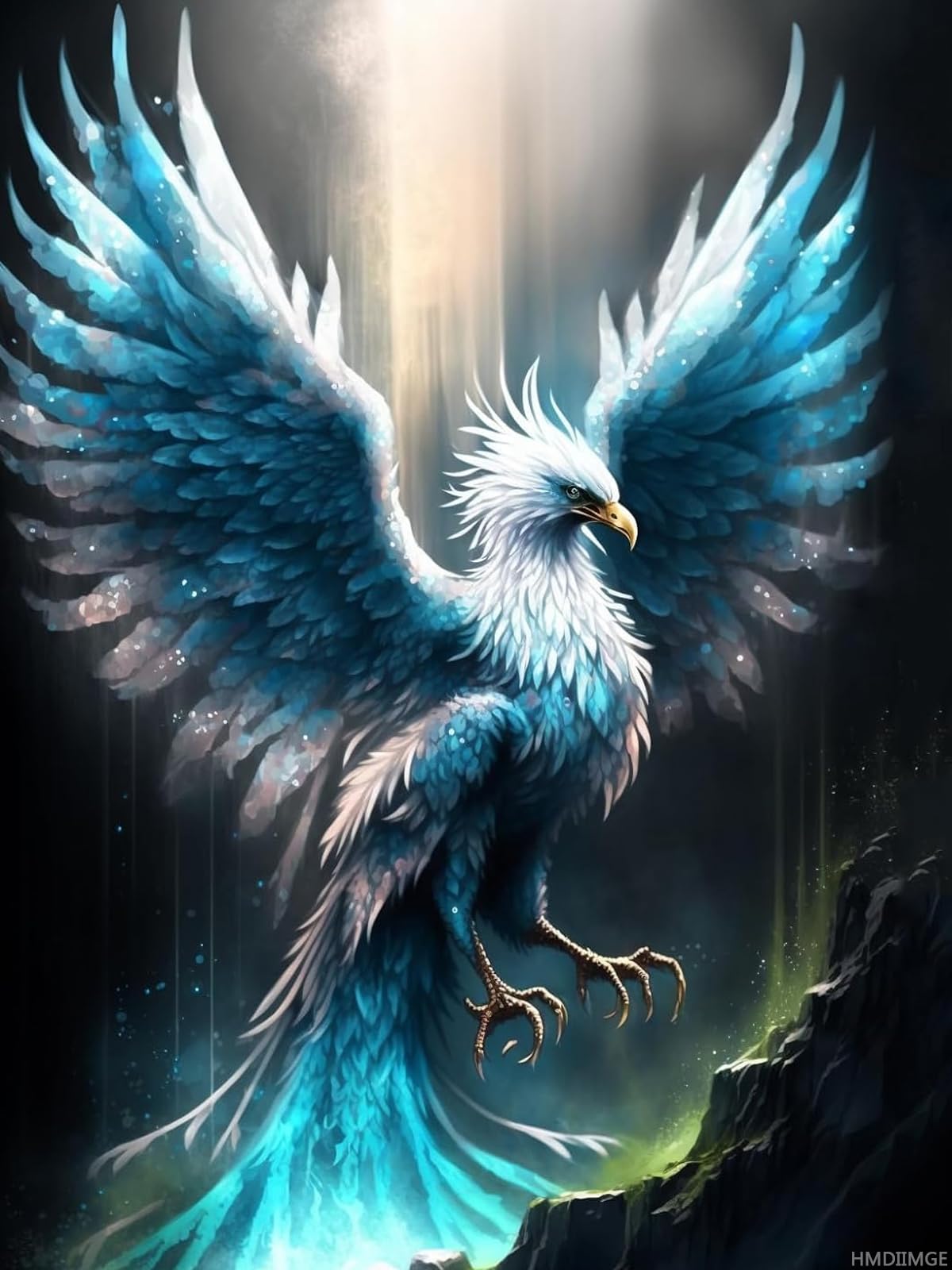 HMDIIMGE Diamond Painting by Number Kits Blue Phoenix for Adults Full Drill Cross Stitch Rhinestone Embroidery for Home Wall Decor 12x16 Inch HMDIIMGE