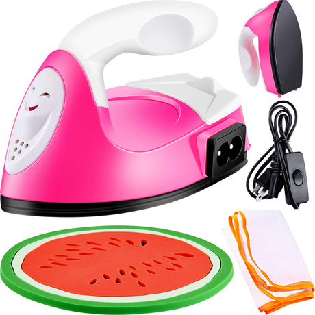Honoson Mini Craft Iron, Small Portable Heat Press Heat Transfer Machine with Mesh Cloth Pressing Cloth Pad Silicone Pad, Charging Base Accessories for T Shirt Shoe DIY Bag(Rose Red) Honoson