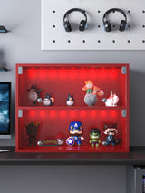 CHF DPT Red LED Shoe Case with Sliding Glass Doors and LED Lights for up to 6 Pairs of Sneakers, Sneaker Case for Sneakerheads, Stackable and Wooden Shoe Rack CHF DPT