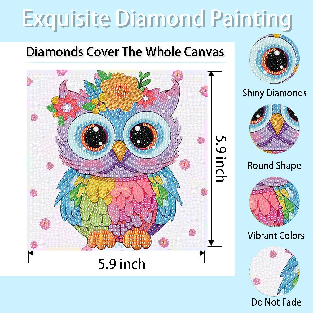 AOSGEDY 4 Pieces Cartoon Diamond Art Kits for Adults, Cute Animals DIY Diamond Art Painting for Adults Beginner, Mosaic Kits 5D Full Round Drill Gem Art for Home Wall Decor Kids 6X6 inch AOSGEDY