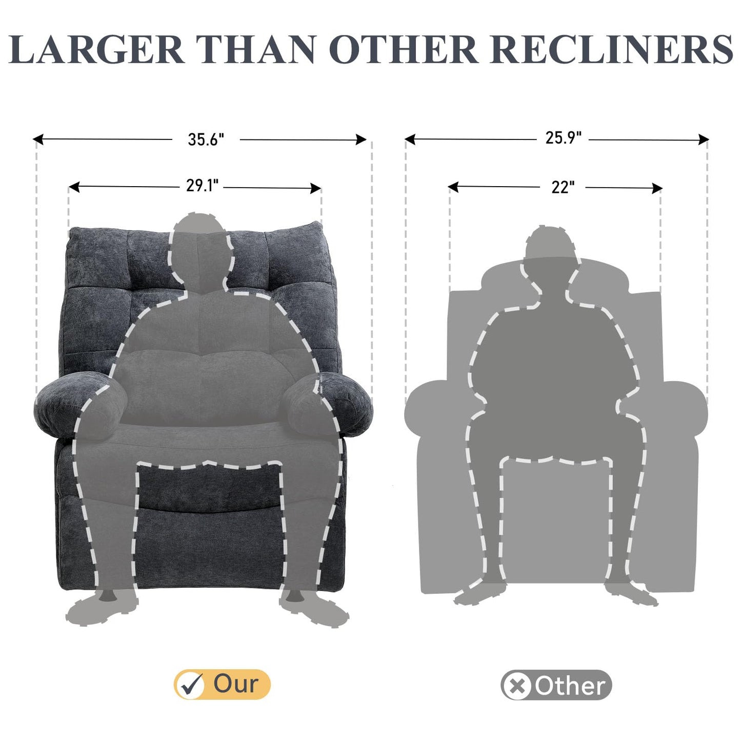 COMHOMA Power Lift Recliner, Oversized Recliner Chair for Big Tall Men and Elderly, Lift Chair Recliners with Side Pockets, Fabric Reclining Sofa Chair for Living Room, Bedroom (Grey)