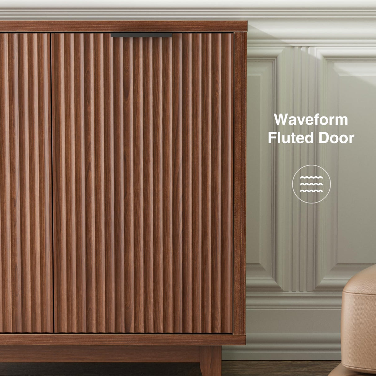 Fluted Cabinet with Storage, 2 Doors Sideboard Buffet, Mid Century Modern Accent Cabinet with Adjustable Shelves, Multifunctional Console Table with Storage for Living Room, Kitchen, Entryway FiveWillowise