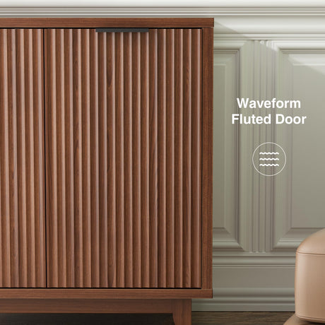 Fluted Cabinet with Storage, 2 Doors Sideboard Buffet, Mid Century Modern Accent Cabinet with Adjustable Shelves, Multifunctional Console Table with Storage for Living Room, Kitchen, Entryway FiveWillowise