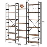 SUPERJARE Triple 6 Tier Bookshelf, Bookcase with 17 Open Display Shelves, Wide Book Shelf Book Case for Home & Office, Rustic Brown SUPERJARE