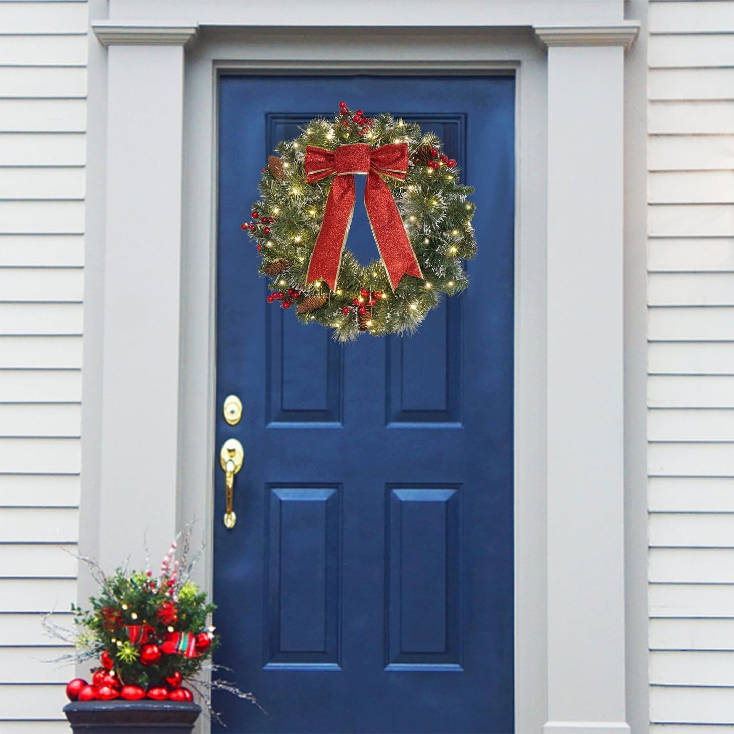 Christmas Wreath Lights Winter Wreath - 16-Inch Lighted Christmas Door Wreath, Large Pre-Lit Christmas Decorations, Christmas Wreaths for Front Door, Christmas Window Decorations by DiliComing