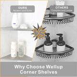 WELLUP Brushed Nickel 10’’ Corner Shower Shelf Bathroom Shower Shelves, 2 Pack Triangular 304 Stainless Steel Shower Corner Shelf for Tiled Walls, No Drilling WELLUP