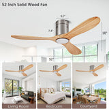 52” Ceiling Fan with Light with 6 Speed Remote/APP Control, Solid Wood Fan Blade, 3CCT Dimmable LED, Noiseless, Bedroom, Hallway Recessed Ceiling Fan dearnow