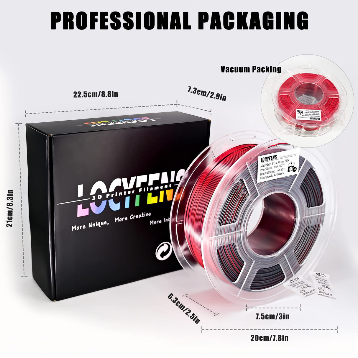 LOCYFENS PLA Filament 1.75mm, Silk PLA 3D Printer Filament, Dual Color Filament Black Red 2 in 1 Coextrusion 1.75 PLA Filament +/-0.02mm, 1kg/2.2lb LOCYFENS