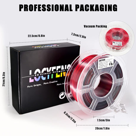 LOCYFENS PLA Filament 1.75mm, Silk PLA 3D Printer Filament, Dual Color Filament Black Red 2 in 1 Coextrusion 1.75 PLA Filament +/-0.02mm, 1kg/2.2lb LOCYFENS