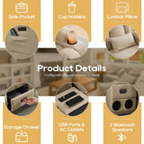 IPKIG Power Loveseat Recliner Sofa with Flip-Up Backrest Console, Drawer, AC Outlet, LED Light, Bluetooth Speakers, Wall Hugger Recliners for Living Room, RV, Home Theater (Beige, Loveseat) IPKIG