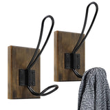 TEGUEPS Wall Hooks for Hanging,Coat Hooks,Hat Hangers for Wall,2 Pack Adhesive Towel Hooks for Bathroom,Wood Coat Rack for Robe Keys Backpack Purse(Weathered Brown) TEGUEPS