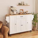Ahomly Kitchen Island with Storage, 47.6" Rolling Kitchen Island on Wheels with Drop Leaf, Door Cabinet, Drawer, Spice Rack, Towel Rack and Knife Holder, Kitchen Cart Island Table for Kitchen, White Ahomly