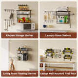 Homsorout Garage Shelves Wall Mounted - with Wire baskets, Heavy Duty Garage Wall Shelving with Hooks, Wire Shelf Baskets Tool Organizer for Home Garden Garage Organization and Storage Homsorout