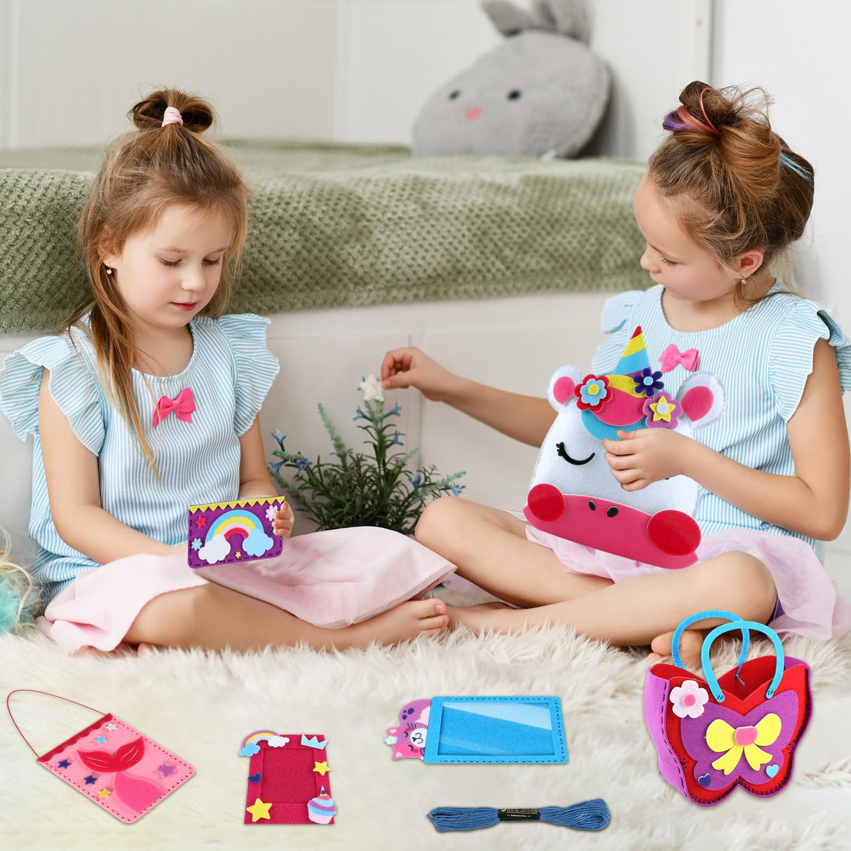 ZOIIWA 12Sets My First Felt Sewing Kit for Kid Arts Crafts Unicorn Felt DIY Craft Kit DIY Stuffed Mermaid Purse Bags Pillow with Instruction Embroidery Gift for Girl Boy Beginners Ages 4+ Learn to Sew ZOIIWA