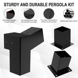 Heavy Alloy Steel Pergola Slanted Roof Bracket Kit with 3-Way Brackets for 4"x 4" (Actual 3.6" X 3.6") Lumber， Roof Wall Mount Pergola Bracket Suitable for Pergolas,Porch- includes Screws JEXALINE