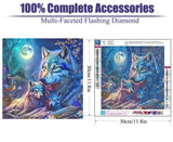 BOHADIY 5D Wolf Diamond Painting Kits for Adults Beginners, Moonlight Diamond Art Kits, Full Drill Crystal DIY Round Night Moon Wolf Family Paint with Diamonds Gem Art Home Wall Decor 12×12 Inch BOHADIY