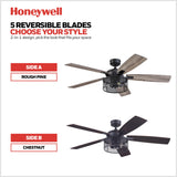Honeywell Ceiling Fans Carnegie Industrial 52 Inch Ceiling Fan with Light, Remote Control Fan, LED Indoor Fan with 5 Blades, Gray Pine and Brown Chestnut Blade Finish Options, Matte Black (50614-01) Honeywell