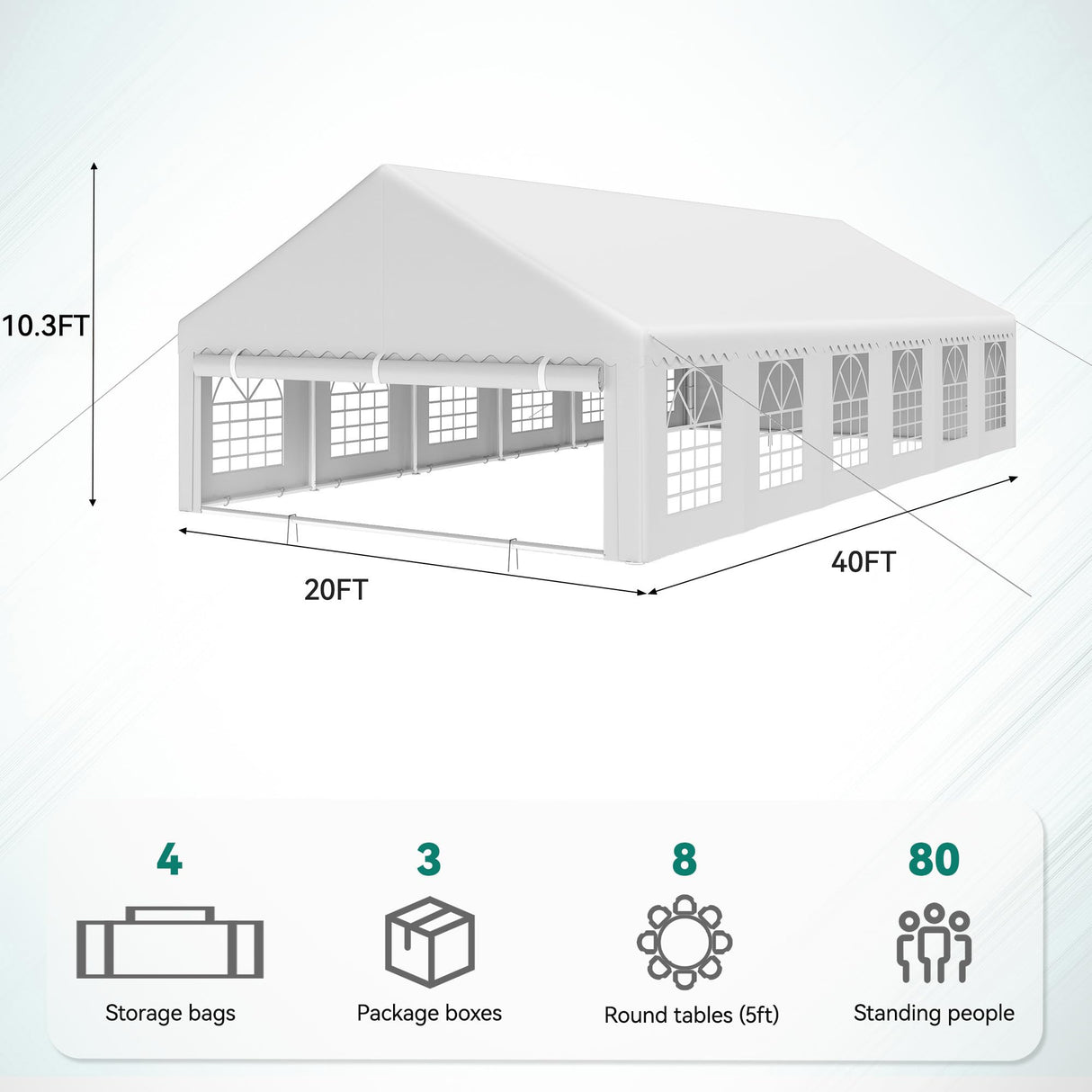 YITAHOME 20x40 ft Party Tent Outdoor Wedding Event Shelters Heavy Duty Upgraded Galvanized Canopy with Large White Roof, Removable Sidewalls & 4 Storage Bags YITAHOME